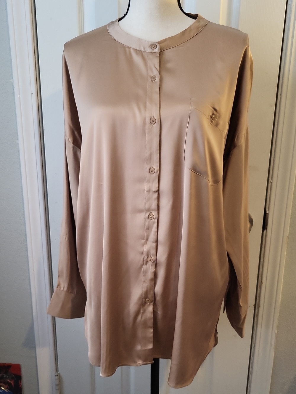 Lysse Women's Long-Sleeve Satin Button Front Top - Gold